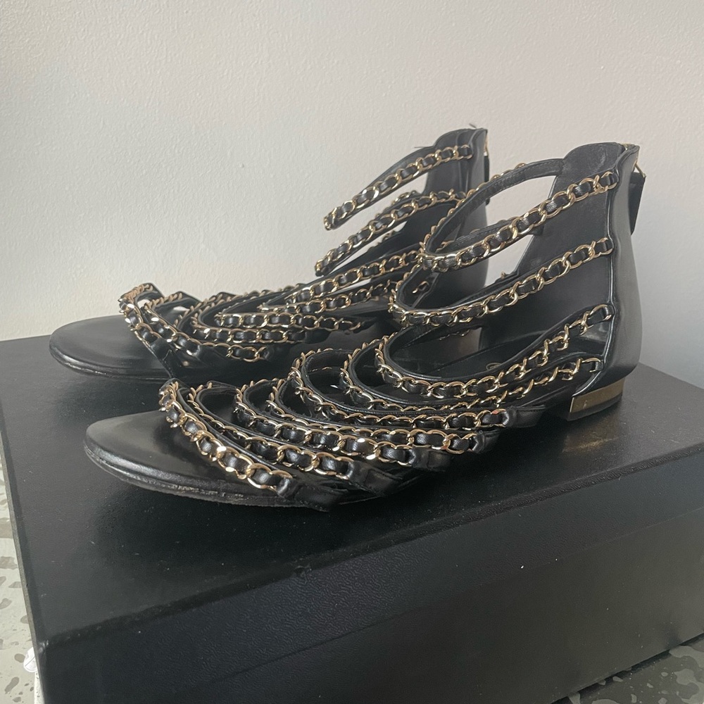 Chanel Chain Sandals SZ 38.5 w/box